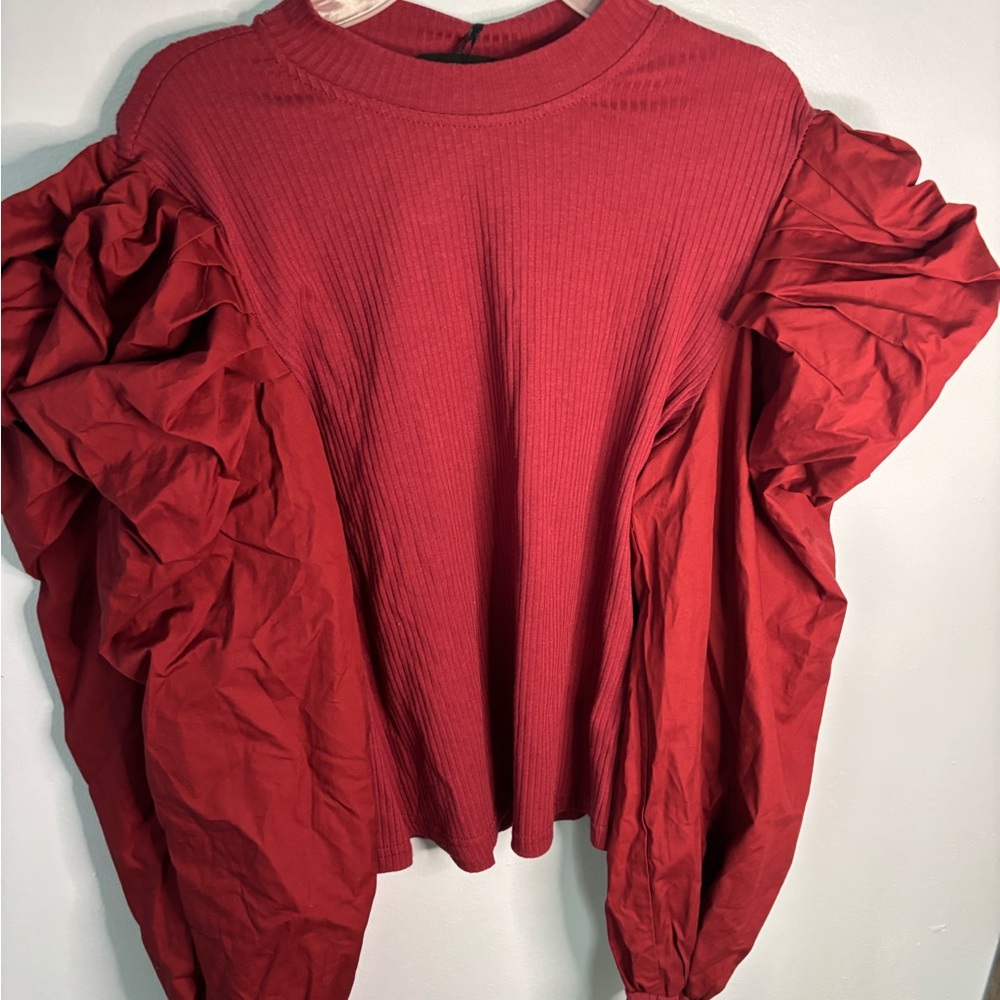 Elegant Red Ruffled Women's Top DENIMLAND